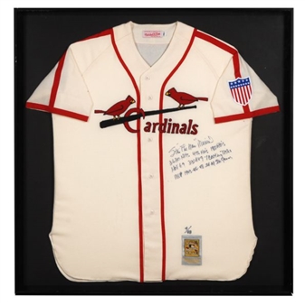 Stan Musial Signed and Heavily Inscribed 1944 Cardinals Flannel Replica Jersey Display